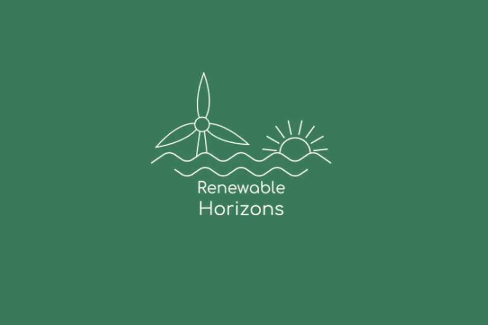 Logo Renewable Horizons gyda themâu ynni gwyrdd